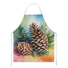 Maine White Pine Cone and Tassels in Watercolor Apron Cooking Kitchen Server Baking Crafts Gardening for Adult Women Men, Unisex, Large, Multicol